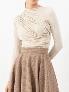 ChicWish Cotton Cream Long Sleeved Ruched Top L